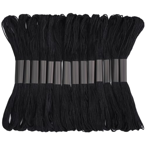 14 Skeins Embroidery Floss, Black Embroidery Thread, Friendship Bracelet String, Cross Stitch for DIY Making - color: Black-1