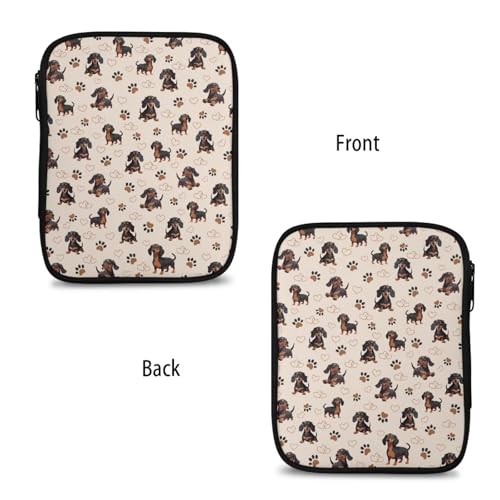 Kathyboom Dachshund Paw Print Crochet Hooks Case - Large Empty Zipper Bags - Portable Travel Storage Bag Organizer with Web Pocket and Crochet Holder Slots for Needles - color: Dachshund Paw Print