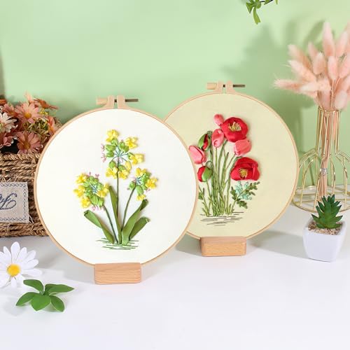 4 Sets Ribbon Flower Embroidery Kit for Beginners, Adults Cross Stitch Kits - color: Ribbon Flower