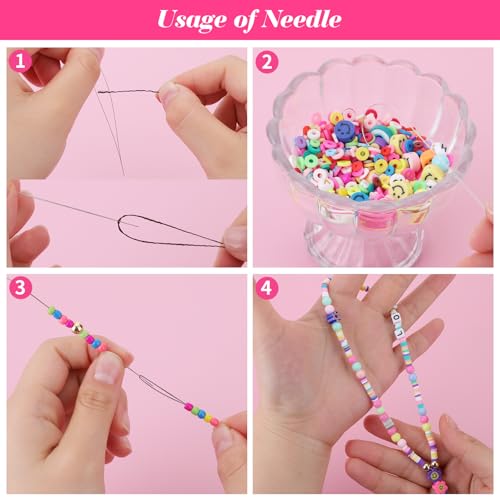 7 Pcs Bead Needle Stainless Steel, Easy-Grip Curved Needles for String Beads, Big Eye Beading Needle for DIY and Family Activities, Beading Needles Match with Bead Spinner
