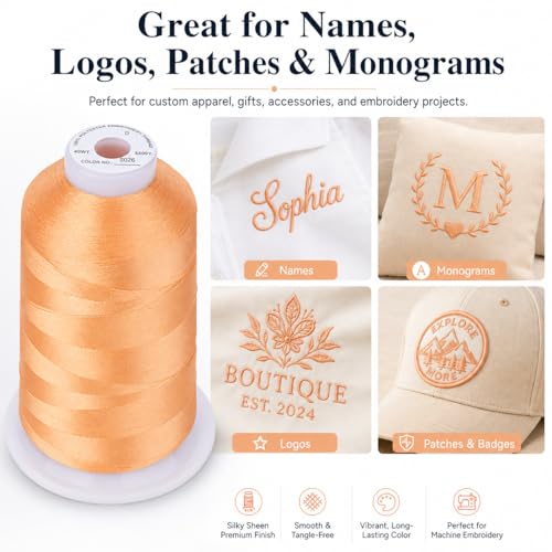 Simthread Embroidery Machine Thread 5000M 40WT Polyester, Cantaloupe S026 - color: CantaloupeS026