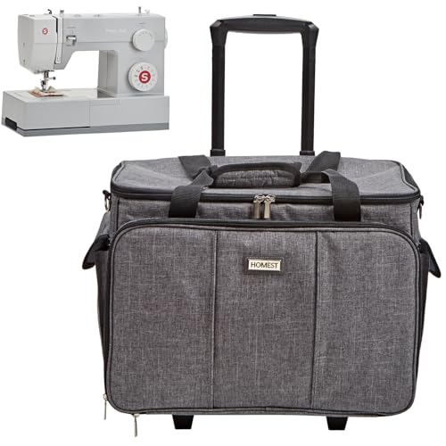 HOMEST Deluxe Sewing Machine Case with Wheels, Rolling Trolley Tote - color: Grey, size: Sewing Machine Bag Style W