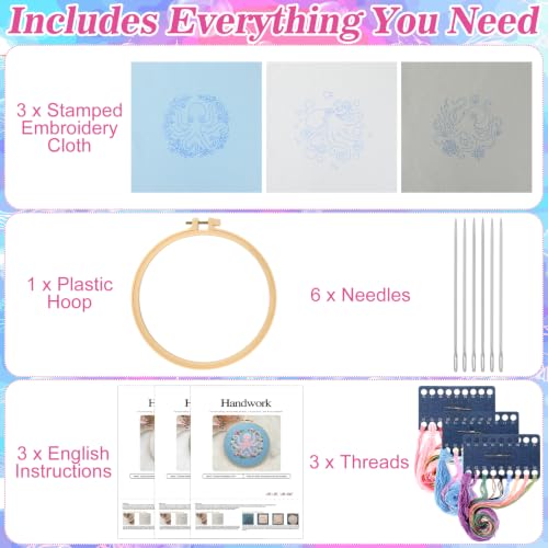 Mindsoft 3 Set Needlepoint Kit for Beginners with Hoop,Octopus - style: Octopus