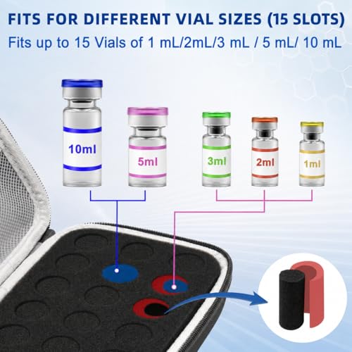 Peptide Case for Fridge, Insulin Vial Protector Case - color: Black-15×(1-10ml)