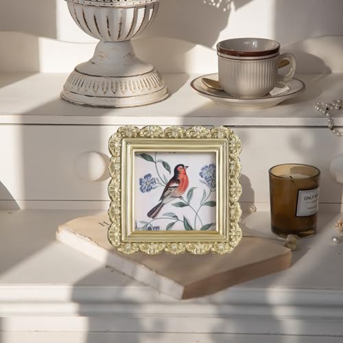 Vintage Picture Frames 3x3 Square Gold Antique Picture Frames with Glass Front Handcrafted Rustic Home Decor for Wall Mount and Tabletop Gallery Wall Art - color: Gold, size: 3x3 Square