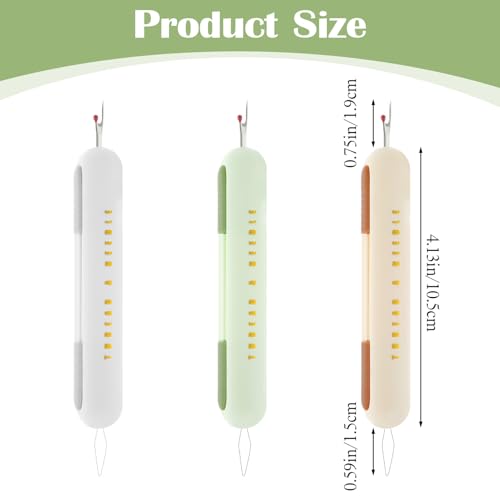 3 PCS Needle Threader Seam Ripper, 2 In 1 Needle Threaders Tool Thread Remover Tool for Hand Sewing Threaders Gray Green Yellow