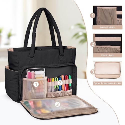 Teamoy Puffy Embroidery Bag Organizer, Cross Stitch Bag, Black - color: Black