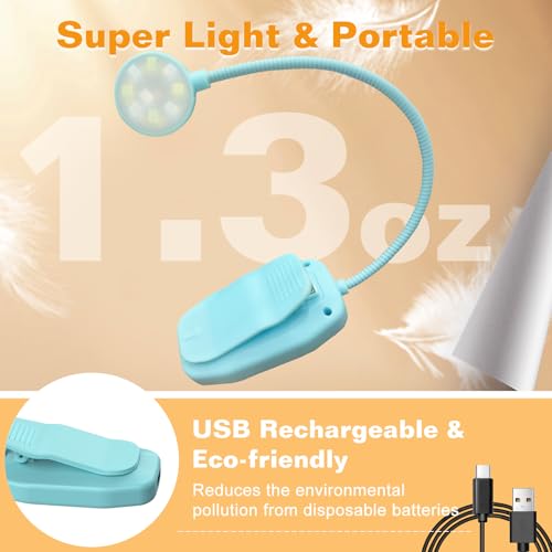 KTEBO 2 Pack Rechargeable Book Light Clip-On Reading Light for Books in Bed - color: Black & Blue