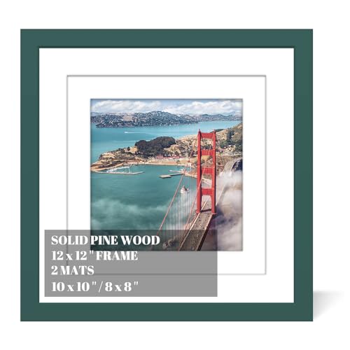 12x12 Wood Picture Frames for Wall Hanging or Tabletop,Diamond Painting Frame Baby Scan Picture Frames with 2 Mats Display 8x8 or 10x10 for Family Walls Decoration,Anniversary,Wedding,Christmas(Dark - color: Dark Green, size: 12x12 inch