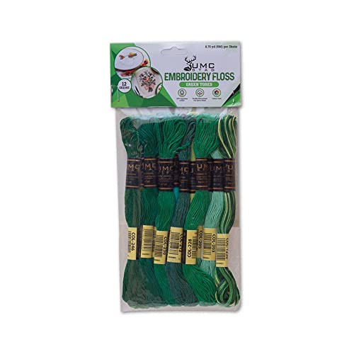 12 Pieces | Premium Embroidery Thread | 100% Egyptian Cotton Premium Skeins | Cross Stitch Embroidery Floss | Oeko TEX Certified Stranded Cotton (Green Tones) - color: Green Tones