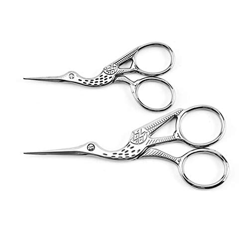 2PCS Vintage Stork Shape Sewing Scissors Stainless Steel Scissors - color: Silver