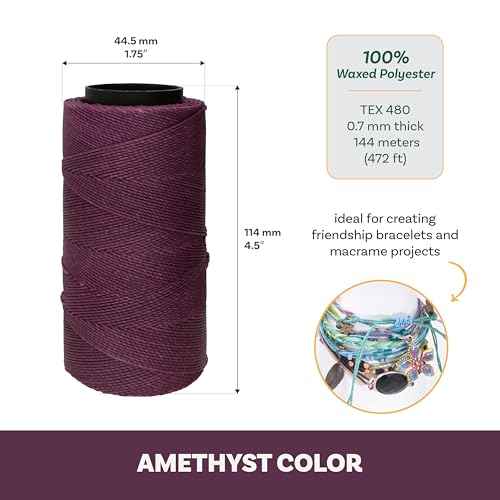 The Beadsmith Knot It Waxed Polyester Cord – Amethyst Color – 0.7mm Diameter – Light Wax, 144 Meters (472 Feet) Per Spool – Make Jewelry, Macrame, Friendship Bracelets and DIY Crafts - color: Amethyst