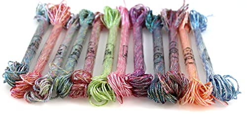 KCS 6-Strand Cross Stitch Metallic Variegated Pearl Shiny Embroidery Floss (12 Skeins # 1) - color: 12 Skeins # 1