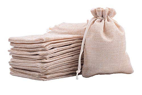 Sansam 50pcs 4.0X5.60 Inch Drawstring Burlap Gift Bags, Jute Jewellery Pouches, Small Cream Lining Burlap Favor Sacks For Herb, Spices, Jute Treat Bags for Christmas, Wedding, Party - color: Cream