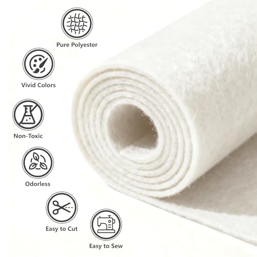 White Stiff Felt Sheet 36'' X 36'', 1mm Large Felt Fabric Sheet for Crafts - color: White
