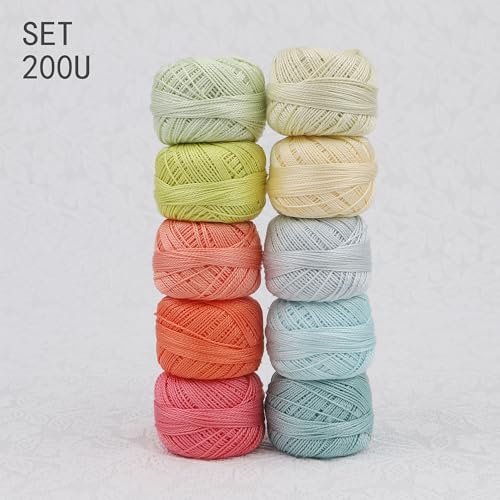 Size 8 Double Mercerized Egyptian Long Staple Cotton Pearl Thread Ball 5 Grams Rainbow Color Embroidery Thread 10 Colors per Box for Crochet Hardanger Cross Stitch Hand Embroidery (Set U) - color: Set U