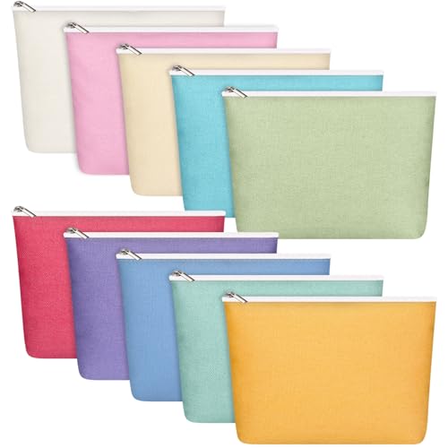 Reginary 10 Pcs Canvas Makeup Bags Bulk Blank Cosmetic Bags,Bright Color - color: Bright Color