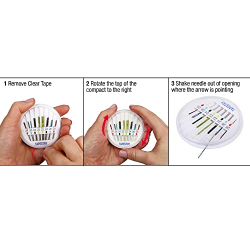 SINGER Tapestry Needles in Dial Compact, Assorted Sized Sewing Needles, Sizes 22, 24, 26, 28, Set of 24