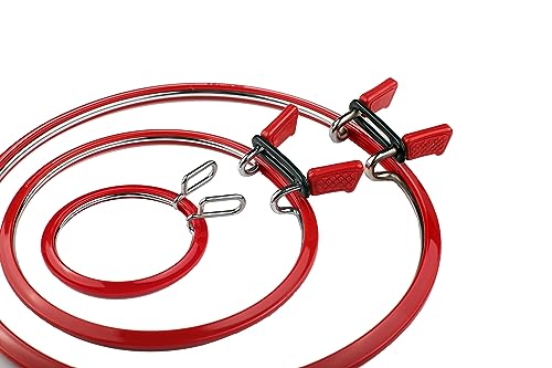 Nurge Premium Quality, Metal Spring Tension Embroidery Hoops, Cross Stich Hoop, Darning Hoops, Embroidery Tension Shed (Red, Siz Mix) - color: Red, size: Mix Sizes