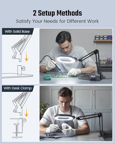 Square Magnifying Desk Lamp, Magnifying Glass with Light and Stand
