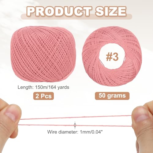 MECCANIXITY Crochet Thread Pearl Cotton Size 3 Dark Pink 2 Rolls 164 Yards for Crocheting Tatting Knitting Embroidery Sewing - color: Dark Pink