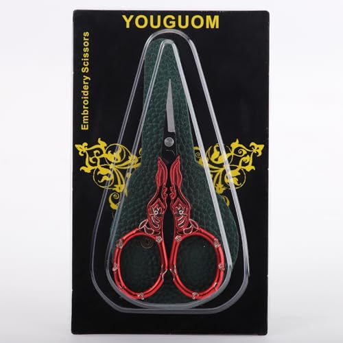YOUGUOM Small Sewing Scissors with Cover, Needlework Shears - color: Golden Red
