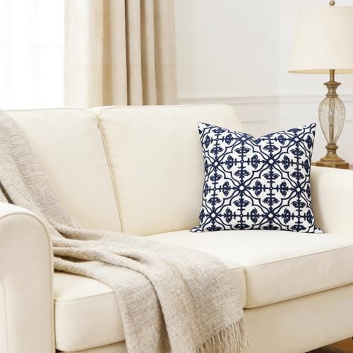 Slow Cow Embroidered Throw Pillow Cover 18 x 18 Inch Navy Blue - color: Navy Football, size: 18" x 18" (Pack of 1)