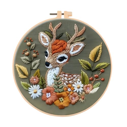 Huacan Embroidery Kits for Adults Beginner DIY Cross Stitch Stamped Christmas Pattern Stitching Deer Sewing Kit 1 Piece 7.8 x 7.8 Inch - color: Christmas Deer