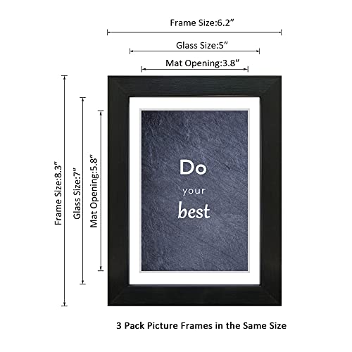 5x7 Black Picture Frame Set of 3 for Pictures 4x6 with Mat or 5x7 Without Mat, Wall or Tabletop Gallery Photo Frames with Real Glass - color: Black, size: 5x7(set of 3)