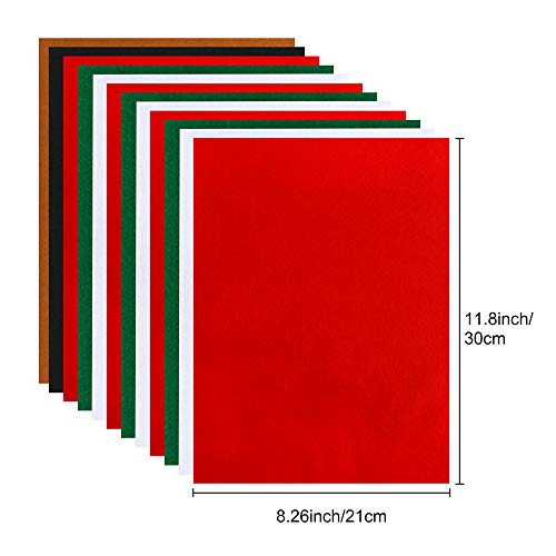 Caydo 12 Pieces A4 Christmas Felt Fabric Sheets, 5 Colors Felt Sheets Craft