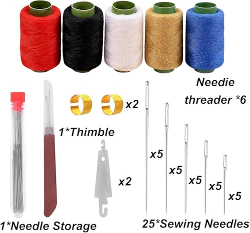 Complete Sewing Kit for Adults with 37 Stainless Steel Needles for Hand Sewing - Big Eye Steel Needles Set Includes Sewing Supplies, Thread & Portable Bag for Crafts.