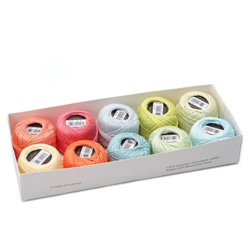 Size 8 Double Mercerized Egyptian Long Staple Cotton Pearl Thread Ball 5 Grams Rainbow Color Embroidery Thread 10 Colors per Box for Crochet Hardanger Cross Stitch Hand Embroidery (Set U) - color: Set U