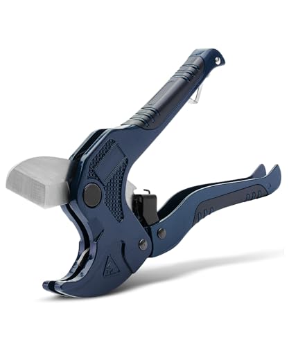 Bates- PVC Pipe Cutter, Cuts up to 1-5/8", Ratchet Pipe Cutter, PEX Cutting Tool for Cutting PEX, PVC, PPR Plastic Hoses and Plumbing Pipes, Navy Blue - color: Navy Blue