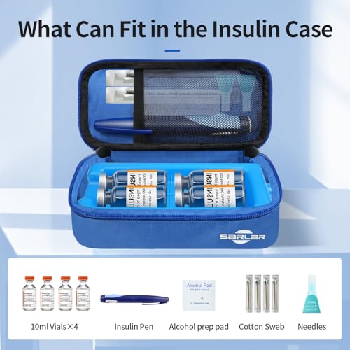 sarlar Insulin Vial Cooler Travel Case, TSA Approved Diabetic Supplies Storage Bag with Ice Brick, Insulin Pen and Vial Bottle Cooling Protector Organizer, Carrying Case for Daily Life and Trips, Blue - color: Blue