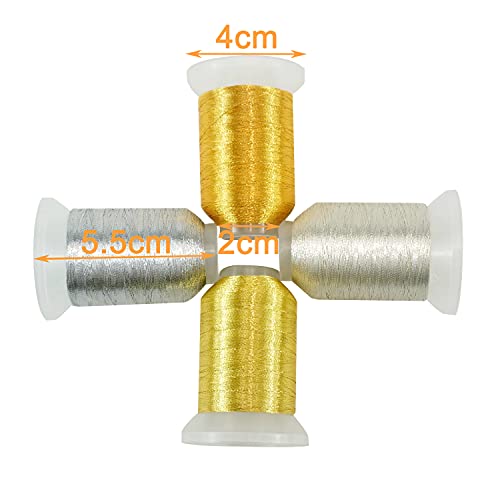 New brothread Metallic Embroidery Machine Thread - 2 Gold + 2 Silver Colors - color: 1xGold+1xVivid Gold+1xSilver+1xLight Silver