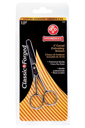 Mundial 171 Specialty Forged 4" Curved Embroidery & Scherenschnitte Scissors – Precision Fine Tip Craft Scissors for Thread Cutting, Paper Art & Detail Work
