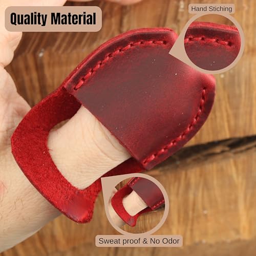Toprank Leather Thumb Guard for Wood Carving - Premium Full Grain Leather Finger Protector, Handmade Carpenter Carving Kit Accessory (Red) - color: Red