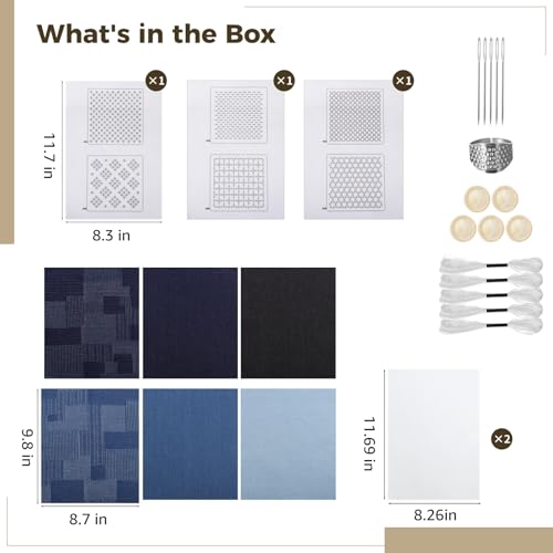DORMIYA Sashiko Kit for Beginners, Water-Soluble Sashiko Thread and Needles Set, Pure Fabric Sashiko Stencil Kit, Versatile Sashiko Supplies, Embroidery Transfer Templates for DIY Crafts - color: Style 2
