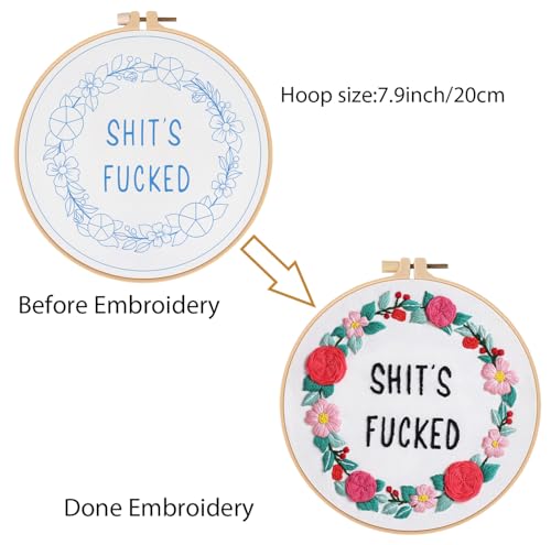 Louise Maelys Funny Floral Embroidery Kit for Beginners DIY Decor - color: Pattern 15