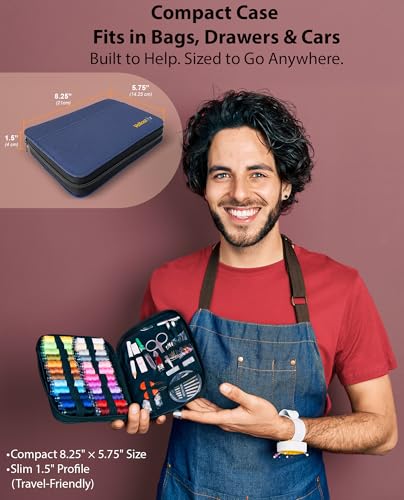 Vellostar Sewing Kit for Men & Adults - 100-Piece Navy Blue Beginner Set - color: Navy Blue