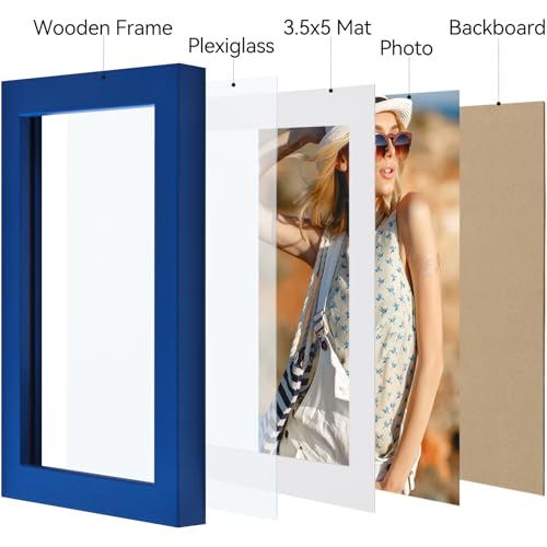 Vittanly 4x6 picture frame, Matted for 3.5x5 Photos, Royal Blue - color: Royal Blue, size: 4x6