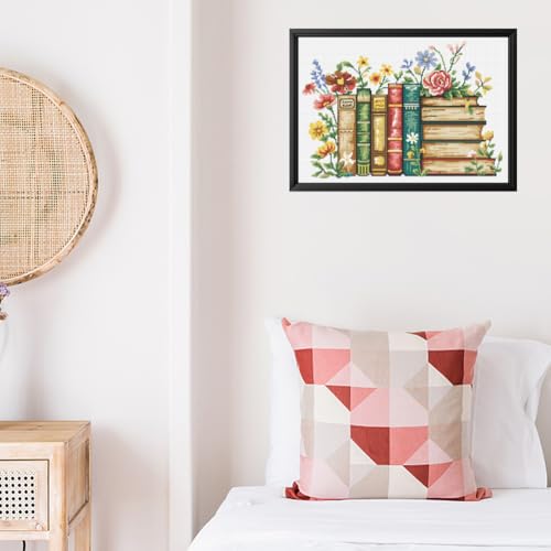 FREEBLOSS 11CT Stamped Cross Stitch Kit for Adults Beginners with Instructions Books and Flower Pattern Cross Stitch Kit Embroidery Wall Art Decoration No Frame 14x20in