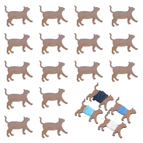 DICOSMETIC 20Pcs Wooden Animal Bobbin Embroidery Floss Bobbin Wooden Cross Stitch Floss Holder Animal Card Thread Organizer Cat Bobbins Set Winding Plate for Sewing Supplies Needlework Thread Storage