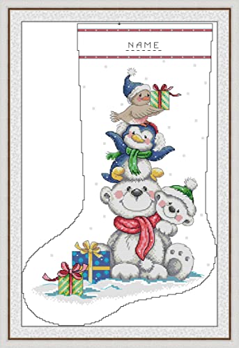 CaptainCrafts Cross Stitch Kits for Adults Stamped Cross Stitch Printed 14CT Fabric Needlecrafts Embroidery Kit Christmas Stocking (Polar Bear, Preprint Stamped 14CT, 16.6×24.4 Inch) - color: Polar Bear, size: Preprint Stamped 14CT, 16.6×24.4 Inch