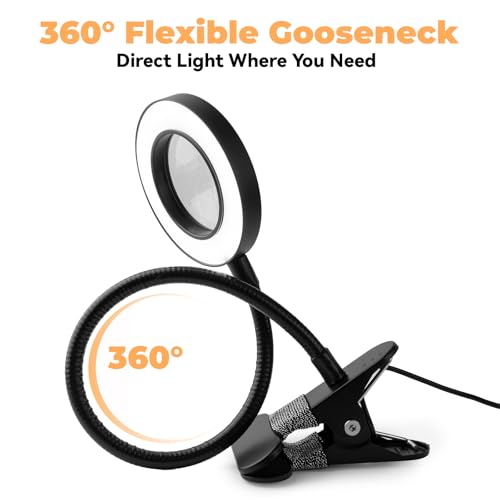 LALISU Clip on Lamp, 5X Magnifying Glass with Light LED Desk Clip Lamps - color: Black with magnifying