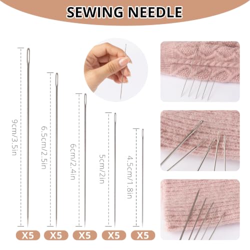 ZMLLAYE Sewing Kit, 37 Pcs Big Eye Sewing Needles Set with Threader