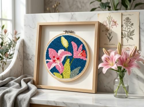 Meoe&heome Punch Needle Kit for Beginners, DIY Embroidery Set with 20+ Patterns(Pink Lily) - color: Pink Lily