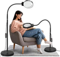 10X/30X Magnifying Glass with Light and Stand, 2-in-1 Magnifying Floor Lamp with 72 Adjustable Brightness LED Lamp Bulbs, Flexible Gooseneck Standing Magnifying Lamp for Close Work, Craft, Reading - color: Black