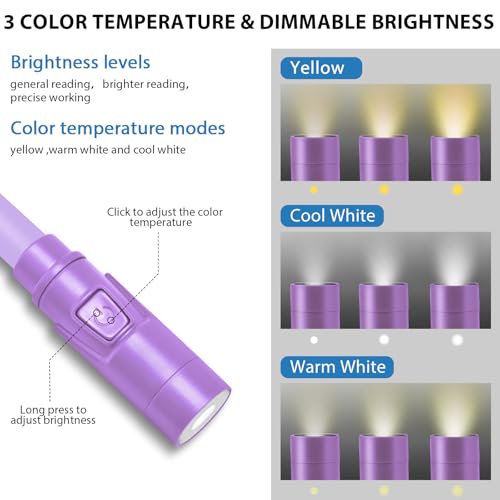 LUXJET Adjustable Bendable Neck Reading Light with 3 Lighting Modes, Purple - color: Purple