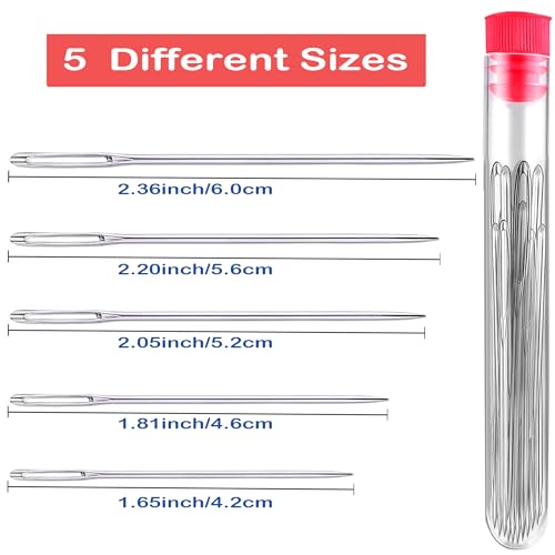 75 PCS Large Eye Sewing Needles, 5 Sizes Hand Sewing Needles with 4 Pcs Needle Threader, Including Embroidery - color: 75 pack
